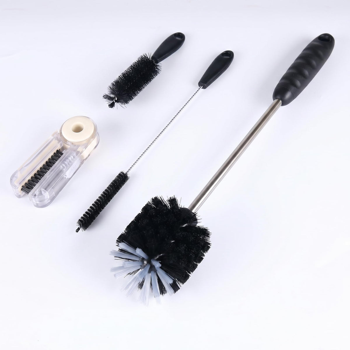 Bottle Brush Set 4 Pack - 15 Inch Long Handle Bottle Brush Cleaner with Stainless Steel Shaft, Straw Cleaner Brush and Lid Brush for Bottles, Thermos, Glasswares, Mugs, Cups, Tumblers