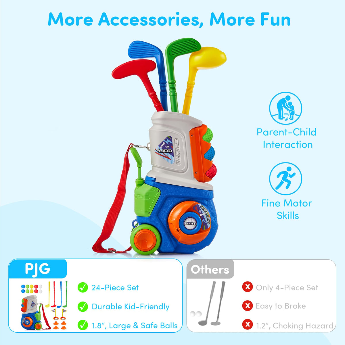 PJG Toddler Golf Set, Plastic Kids Golf Clubs Ages 1 2 3 4 5 Years Old with 4 Golf Clubs and 10 Balls, Indoor and Outdoor Toddler Golf Toys with Cart for Boys and Girls Birthday (Blue)