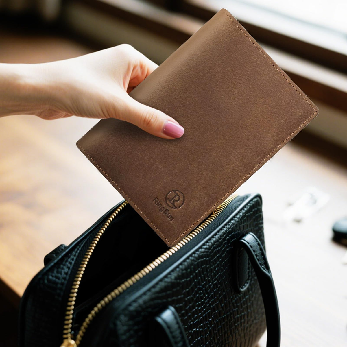 Ringsun Leather Passport Cover for Men Women, RFID Passport Wallet Case Travel Passport Holder for Family