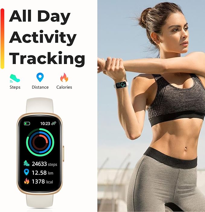 Fitness Tracker Smart Watch, 1.47" Full Touch Health Tracker with 24/7 Heart Rate & Blood Oxygen Monitor, Sleep Tracker, 3ATM Waterproof Step Tracker Activity Tracker for Women Men, Gold Star