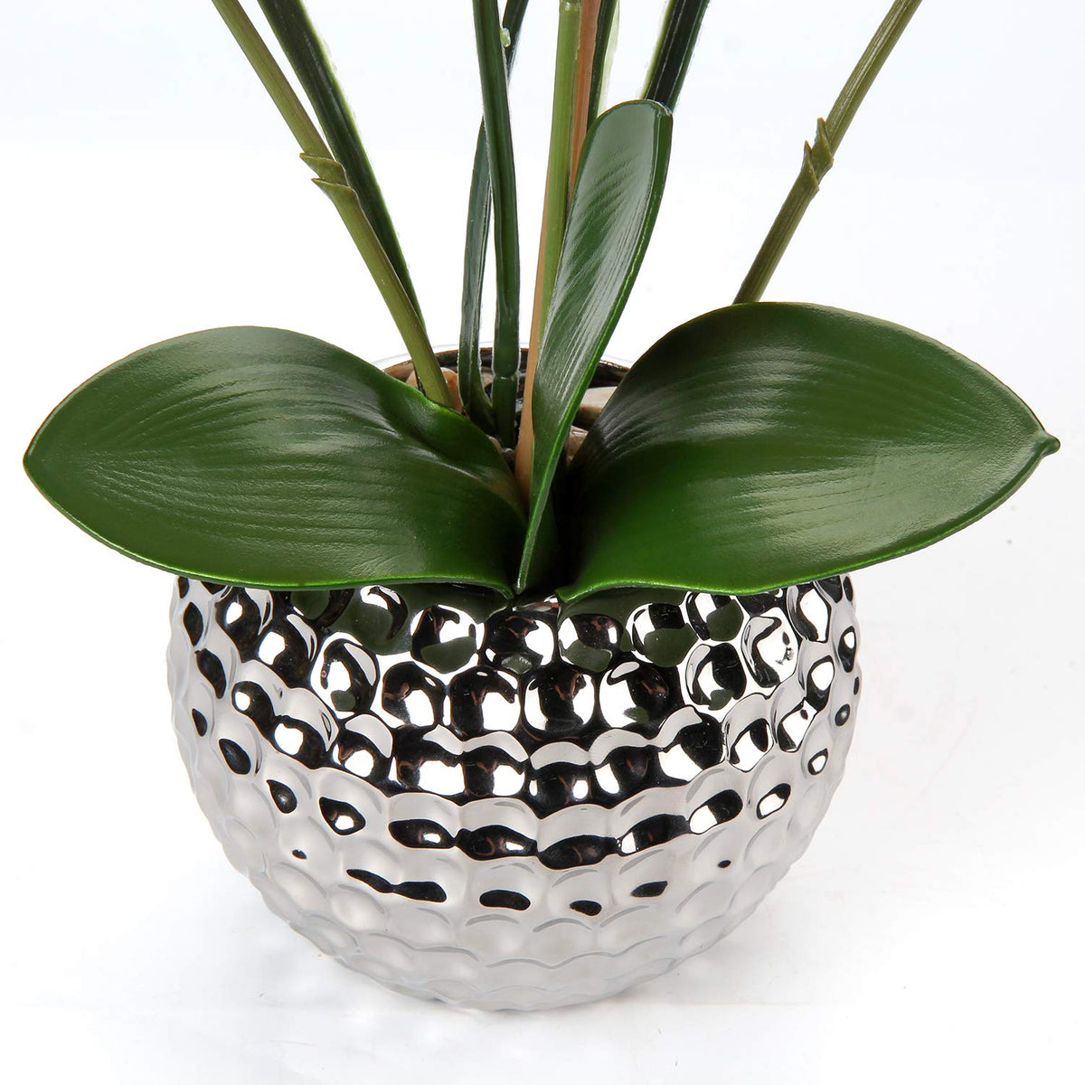 Oairse Artificial White Phalaenopsis Orchid Flower Arrangements 20.8" Faux Orchid Flower in Silver Pot Orchid Centerpiece for Dining Room Table