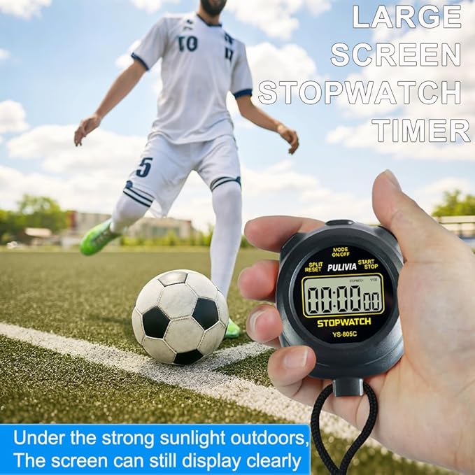 Stopwatch Timer with Countdown, Simple Operation Digital Stop Watch for Sports, Countdown-Alarm Button-Sound, AAA Battery Included (Black)