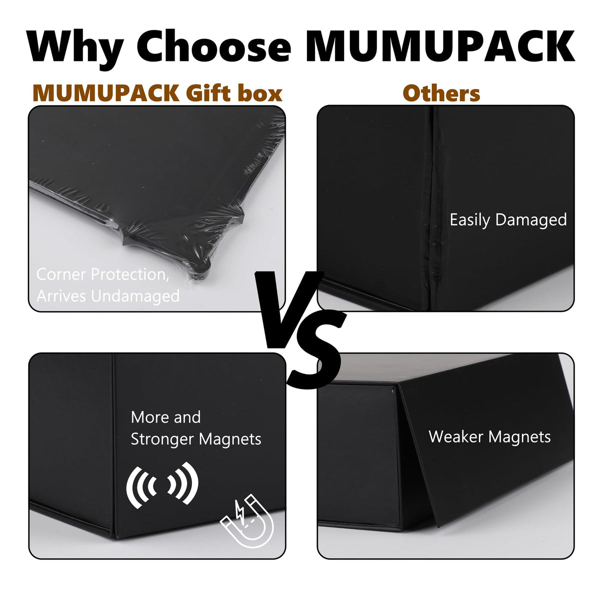 MUMUPACK 6 Pack Black Gift Boxes With Lids,12x8x4.5 Inch Bridesmaid Proposal Box And Printable Stickers,Proposal Boxes With Ribbon For Wedding, Packaging, Present, Birthday