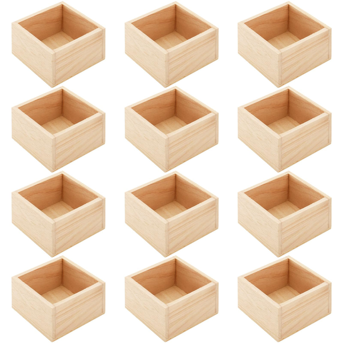 Frcctre 12 Pack Unfinished Small Wooden Box, 4" x 4" Square Wooden Box Craft Storage Organizer Boxes for Art Collectibles, Home Decor, Desktop Drawer Decor, Succulent Plant Pot