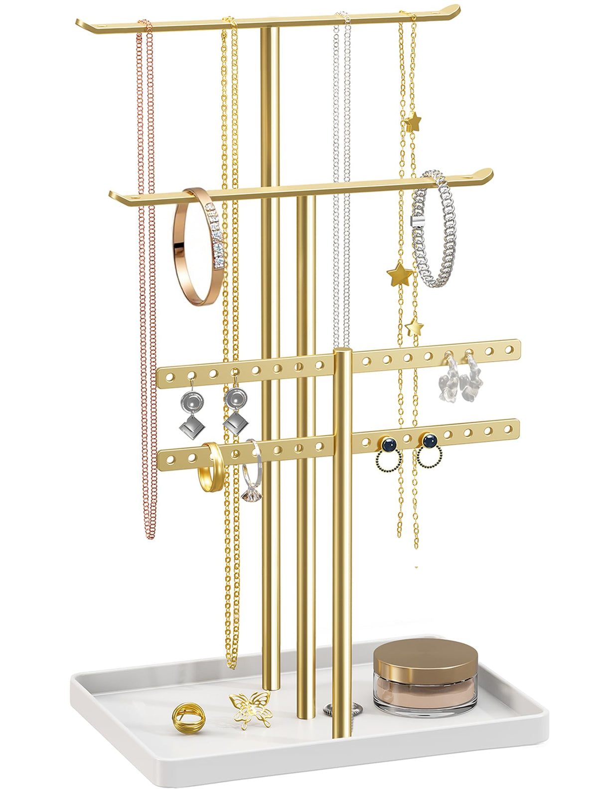 pickpiff Jewelry Stand Holder Organizer: 14.5" Sturdy Hanger for 80 Pcs Jewelry, Gift for Women, Gold Jewlery Tower for Necklace, Earring, Bracelet