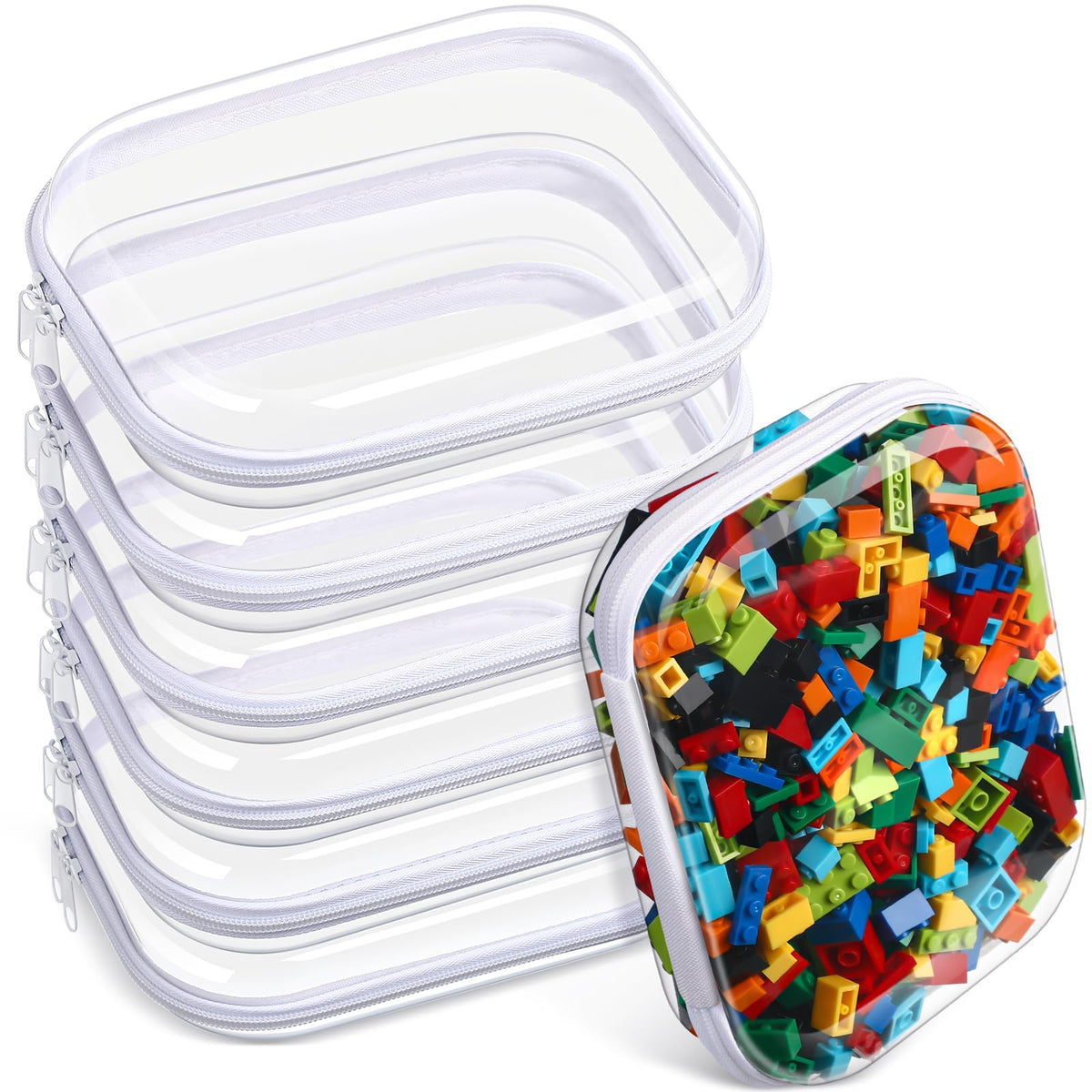 Sanwuta 6 Pcs Clear Hard Zipper Case Hard Plastic Zipper Pouches Makeup Bag Pencil Pouches Transparent Cases for Snacks Plastic Storage Organizer Box for Travel(Clear,7.87 x 5.9 x 2 Inch)