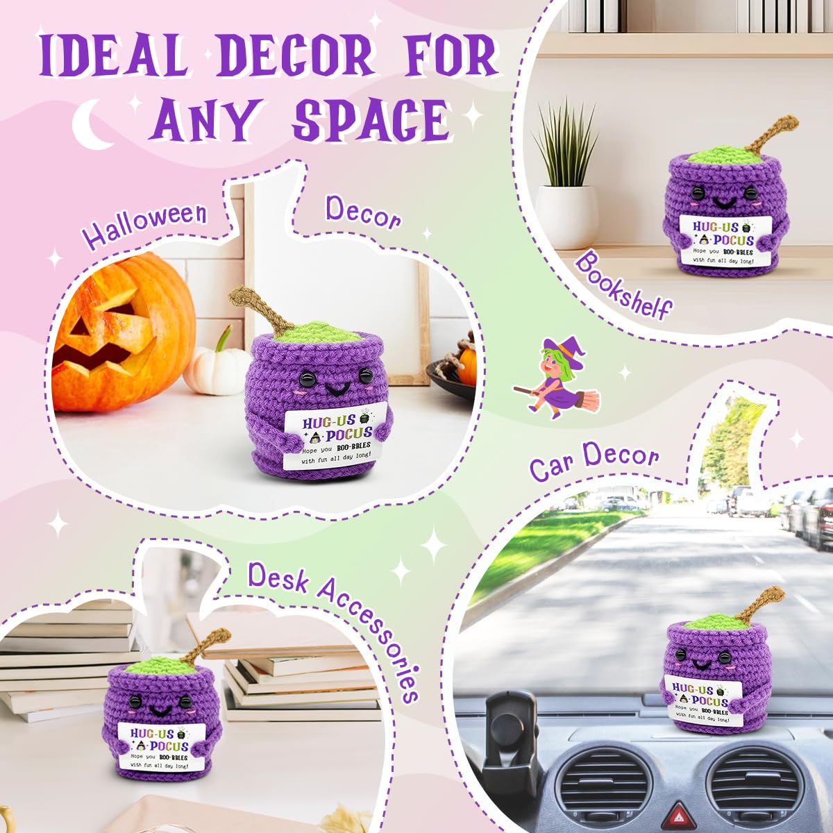 Veryhomy Halloween Positive Cauldron Pot Crochet – Emotional Insprirational Support Gifts for Women Men - Cheer Birthday Gifts for Friends Sister Dad Mom Coworker – Halloween Party Decor Crochet Gift