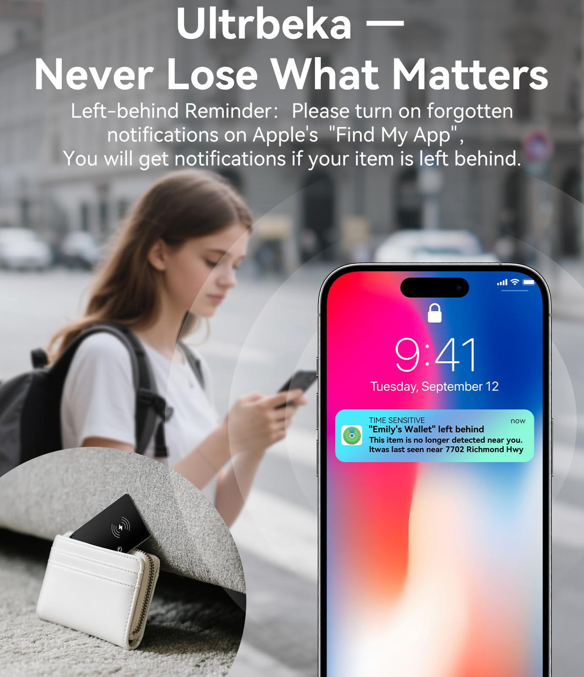 Ultrbeka Ultra-Thin Wallet Tracker Card, Rechargeable 0.094in IP68 Waterproof Bluetooth Tracker for Wallets, Passport, Work with Apple Find My, Card Locator [Apple MFi Certified] iOS Only
