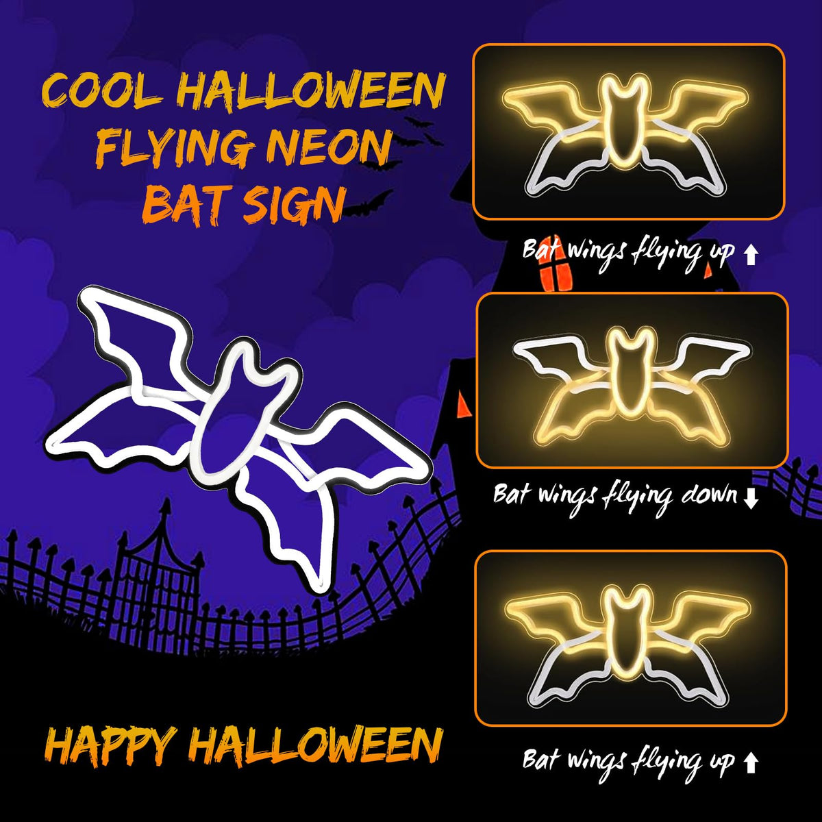 Halloween Neon Sign,Halloween Flying Bat Neon Light Sign with Adjustable Speed,for Wall Decor Bedroom Home Decor Bar halloween LED Decoration Light