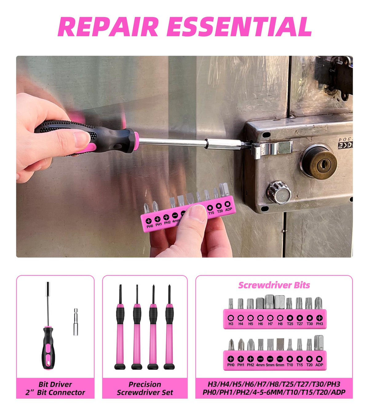 DIFFLIFE Tool Set Pink-40 Piece - General Household Hand Tool Kit with Plastic Toolbox Storage Case(Pink)