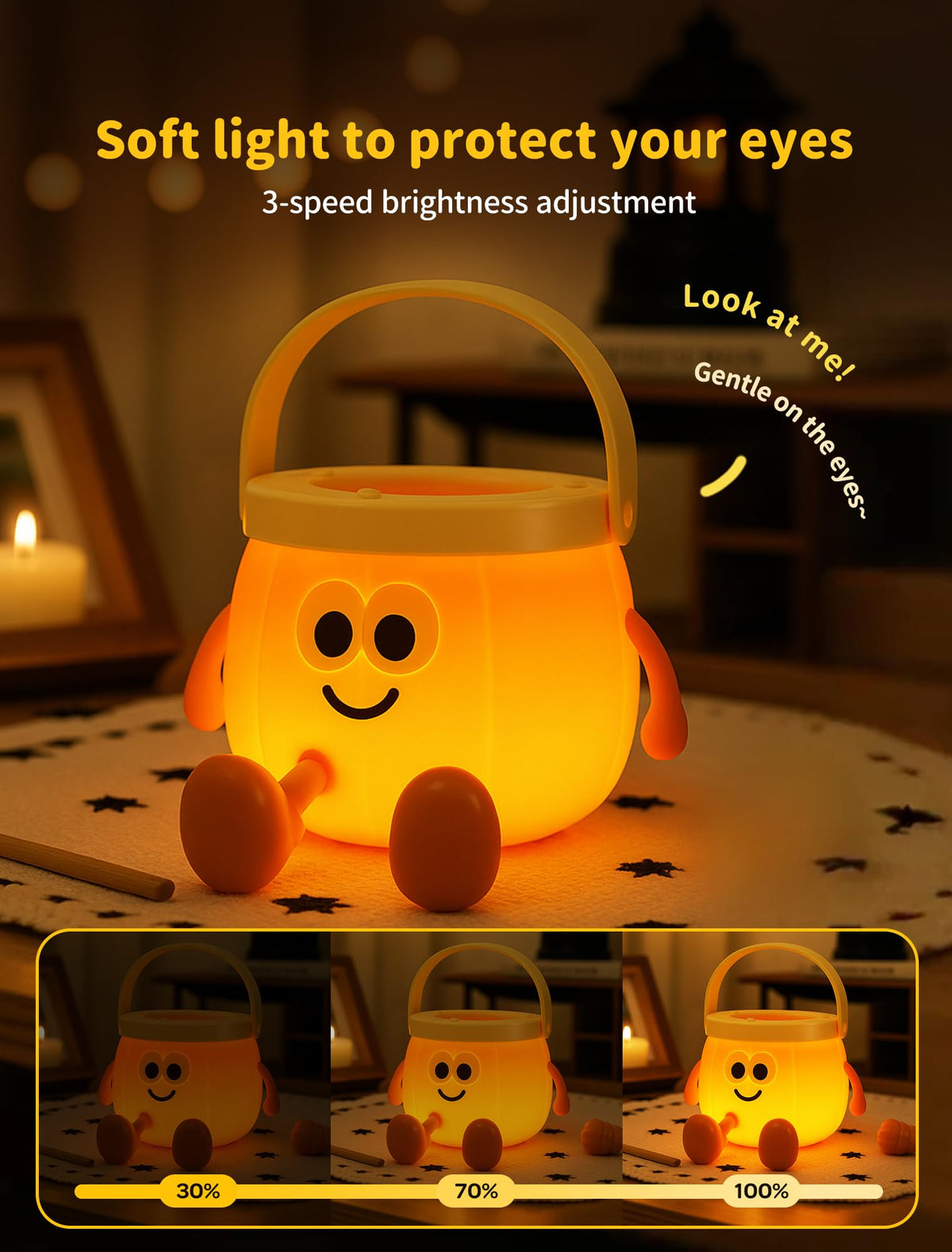 Tarinks Pumpkin Night Light for Kids, Rechargeable Bedside Lamp, Portable Handheld Lamps, Pumpkin Lantern Lamp for Office, Room Decor, Cute Sleep Nightlight, Funny Gifts for Baby Teen Adult
