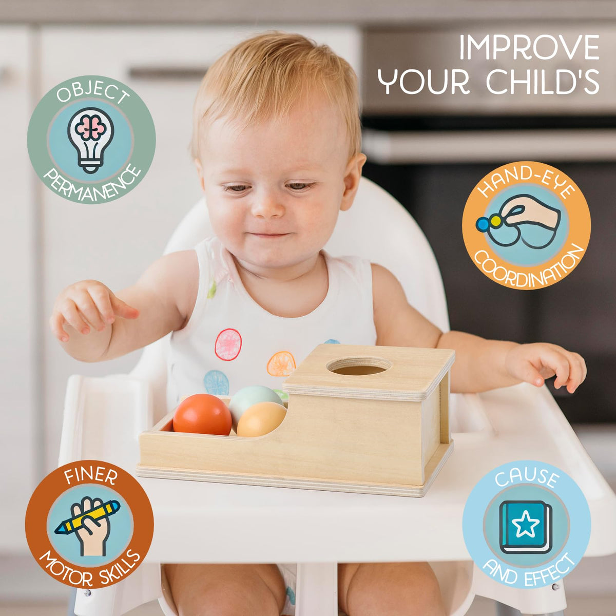 Montessori Mama Object Permanence Box - Montessori Toys for Babies 6-12 Months, Developmental Ball Drop Wooden Toy, Infant Toddler 1 Year Old Learning Essential