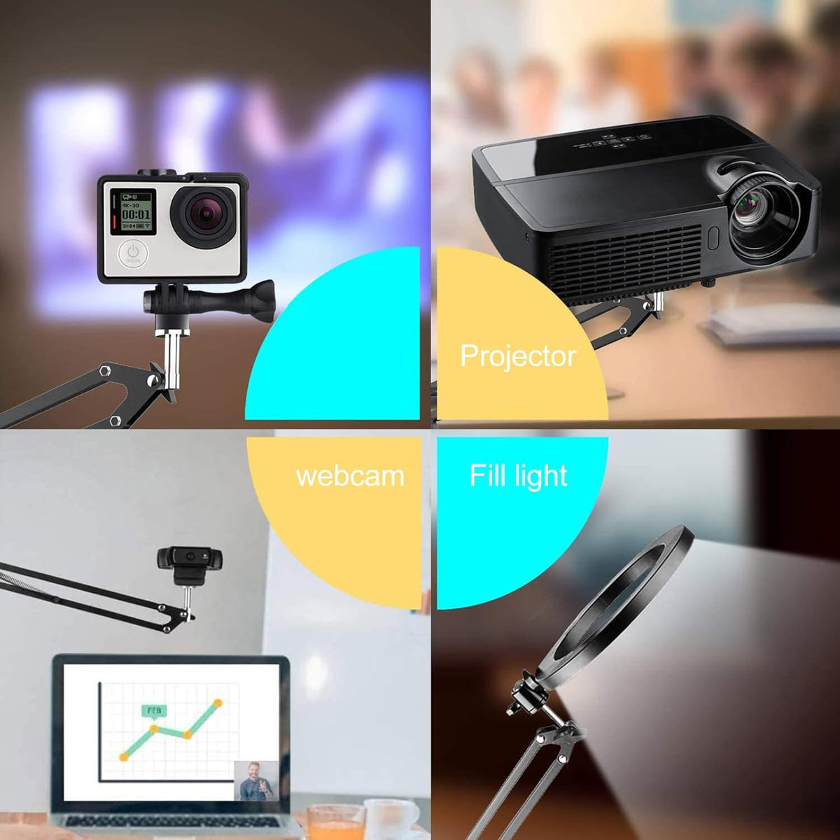 Alipis 1/4 Metal Webcam Stand Scissor Arm Desktop Camera Clamp Mount with Screw for Live Streaming and Video Recording