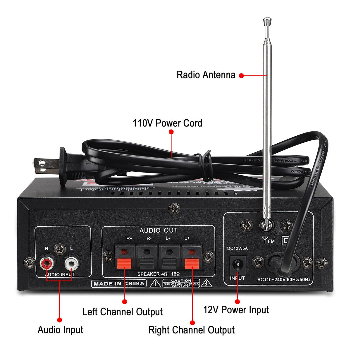 AV-298BT 600W 2 5.0 Stereo Audio Amplifier, Max Amp Channel Wireless Bluetooth Power Amplifier System, Home Amplifiers