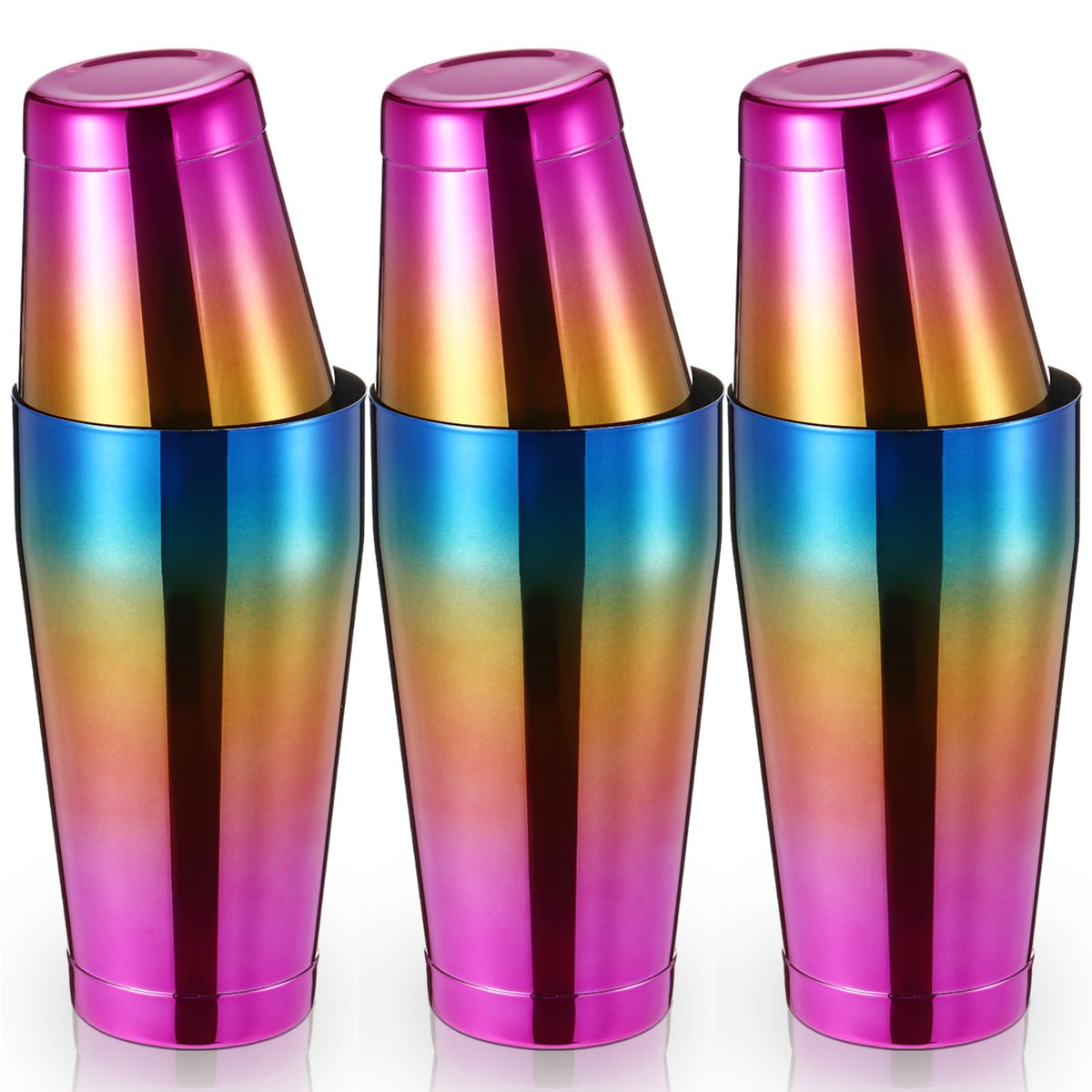 Sabary 6 Pcs Cocktail Shakers Professional Bar Shaker Boston Set Stainless Steel Martini Drink Mixer Basic Tool Weighted Shake Metal Can Cocktail Shaker Set, 18 Oz, 28 oz (Gradient Color)