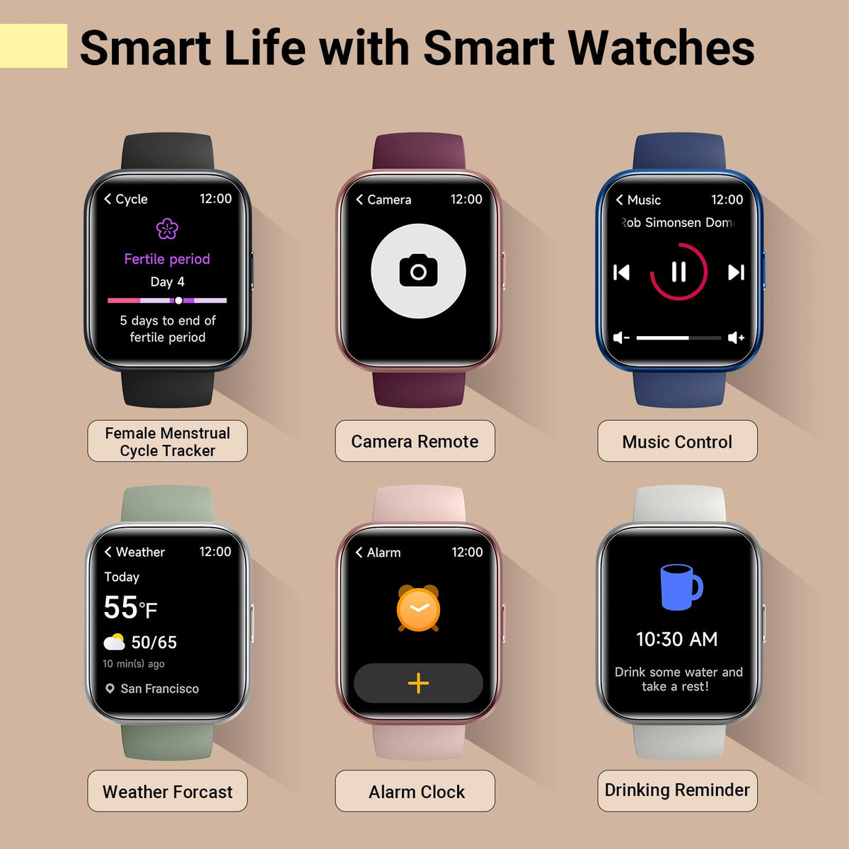 Smartwatch for Women/Men, Compatible with Android & iPhone, 1.8'' Fitness Tracker Watch with Alexa, Call & Notification Alerts, Heart Rate & Sleep Monitor, 120 Sports Modes, Waterproof Smart Watch