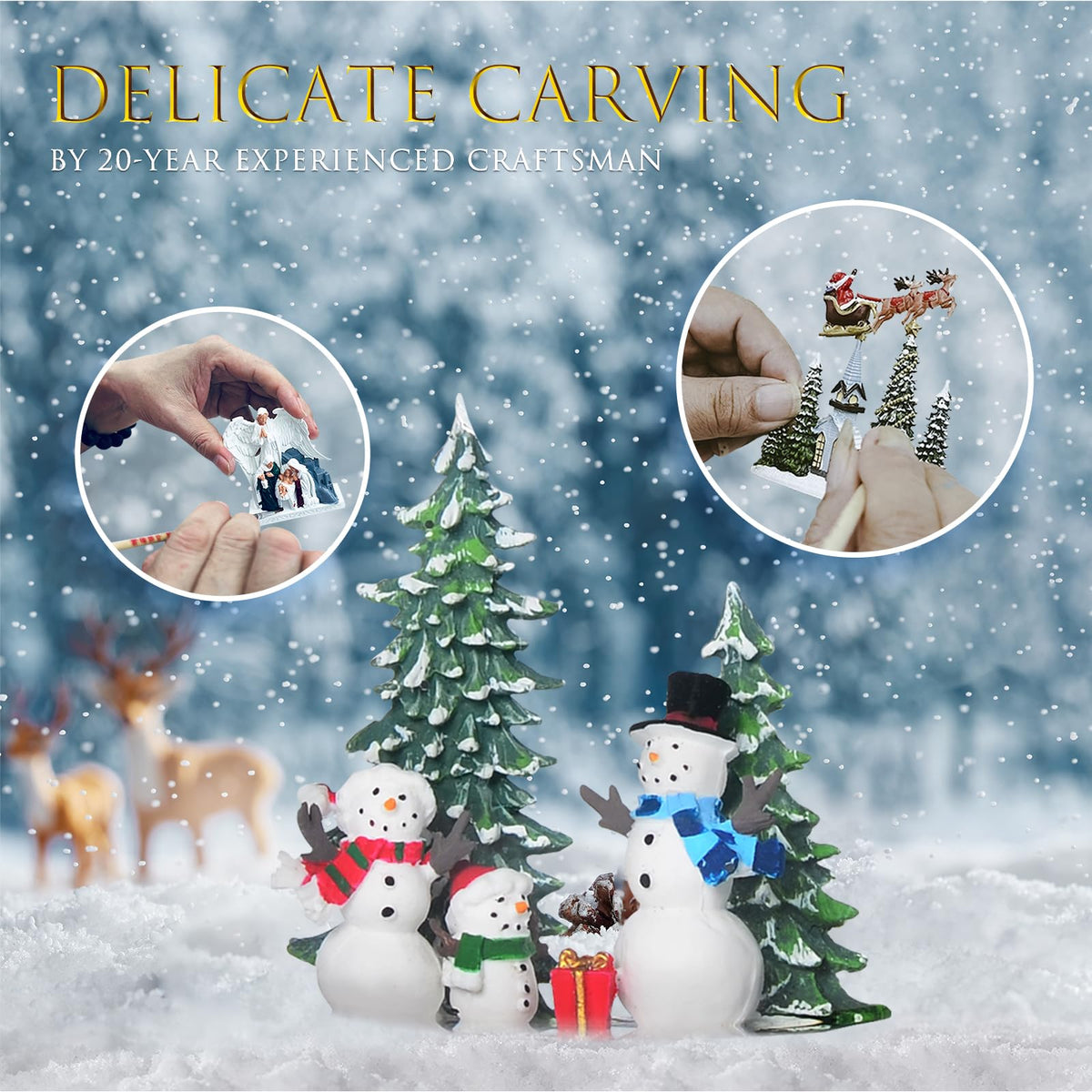 Snow Globes, Snowman Family,Glitter Water Christmas Lantern with 8 Songs, 6H Timer Battery & USB Powered Music Box,Gifts for Men and Kids, Indoor Christmas Decorations