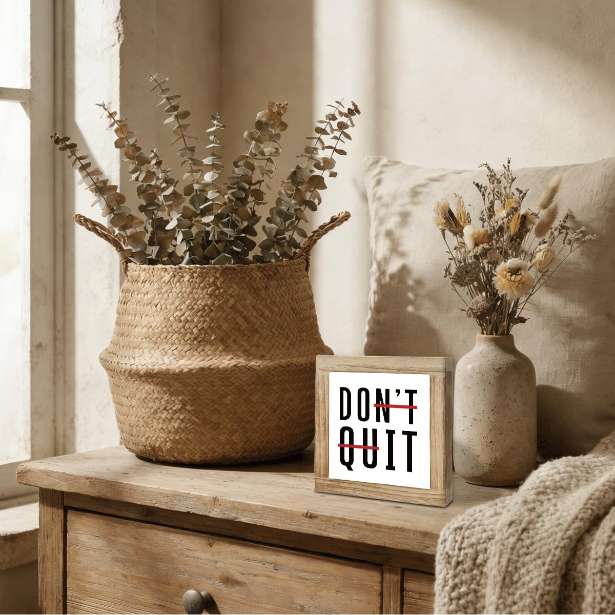 Don't Quit Wood Plaques Sign, Inspirational Wooden Box Sign, Home Wood Plaque Decor Signs, Motivational Home Office Desk Decor, Encouragement Gifts for Coworkers Students