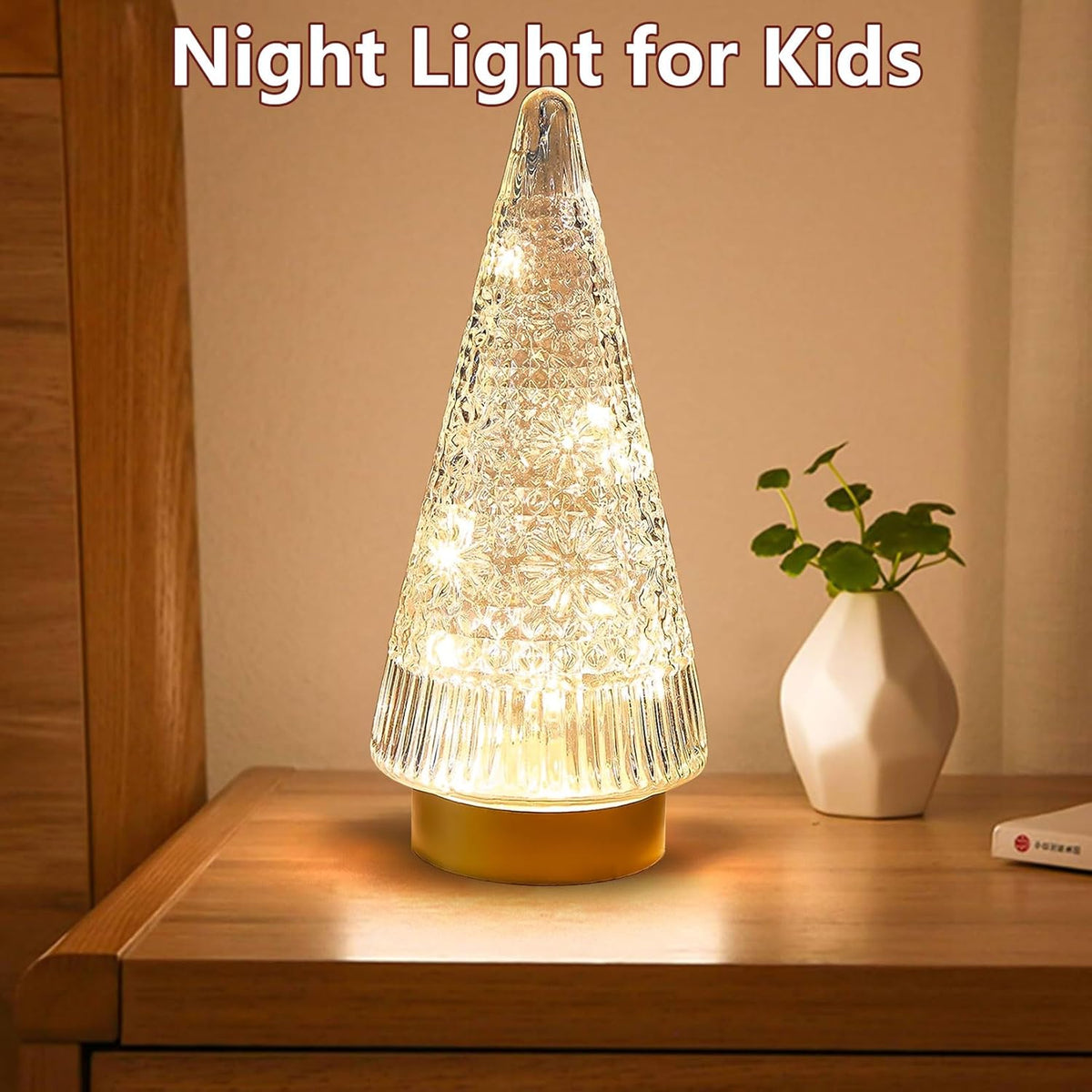 Regine Switzerland Glass Christmas Tree - Small Gold Sparkling LED Light Decoration for Tabletop & Mantel