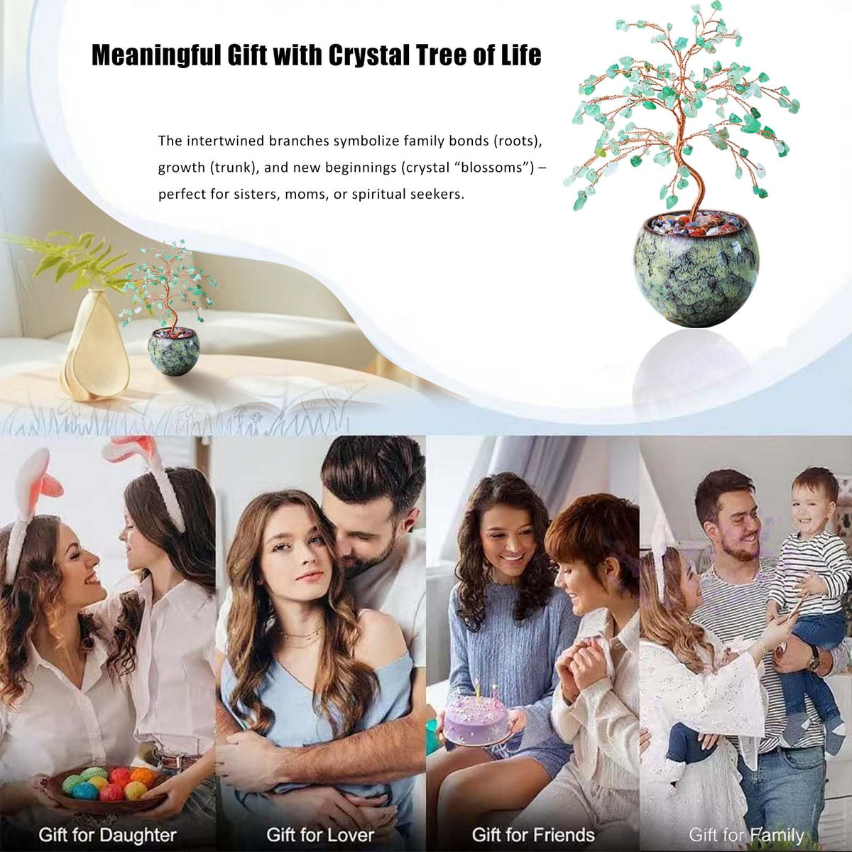 Runyangshi Green Aventurine Crystal Tree of Life - 8" Large Natural Chakra Healing Crystal Tree, Bringing Money, Good Luck, Positive Energy for Home Decor, Feng Shui Gifts, Office Desk Ornament