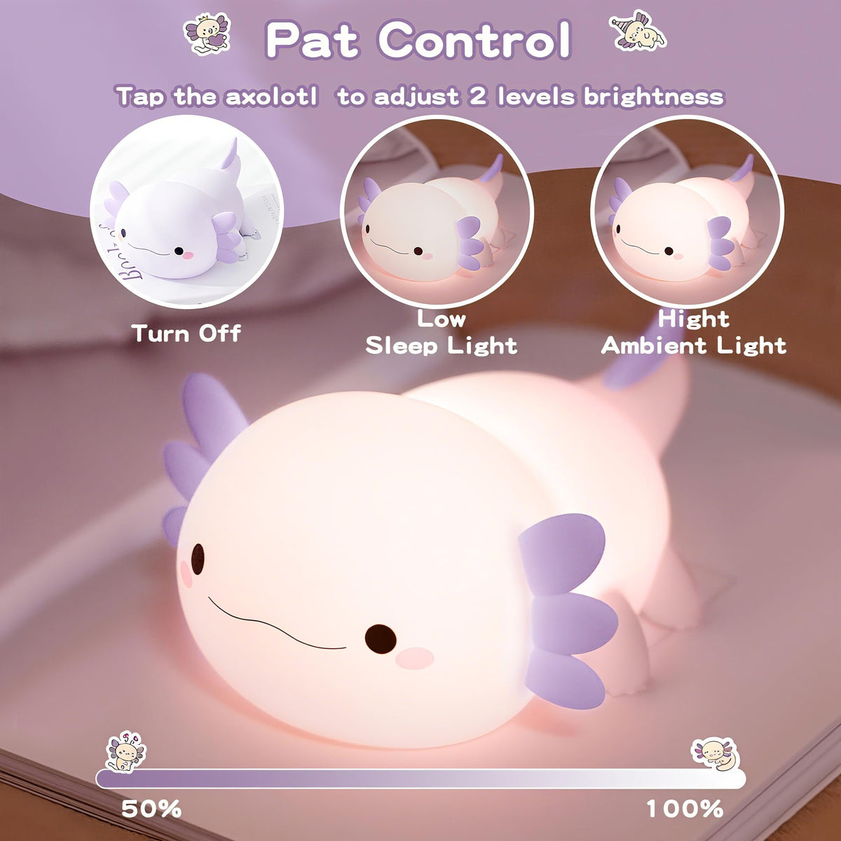 Axolotl Night Light for Kids,Cute Purple Axolotl Lamp ,LED Squishy Nursery Nightlight, Soft Silicone Novelty Animal Bedside Touch Lamp, Room Decor,Axolotl Gifts for Mom Girls Baby, Mother's Day Gift