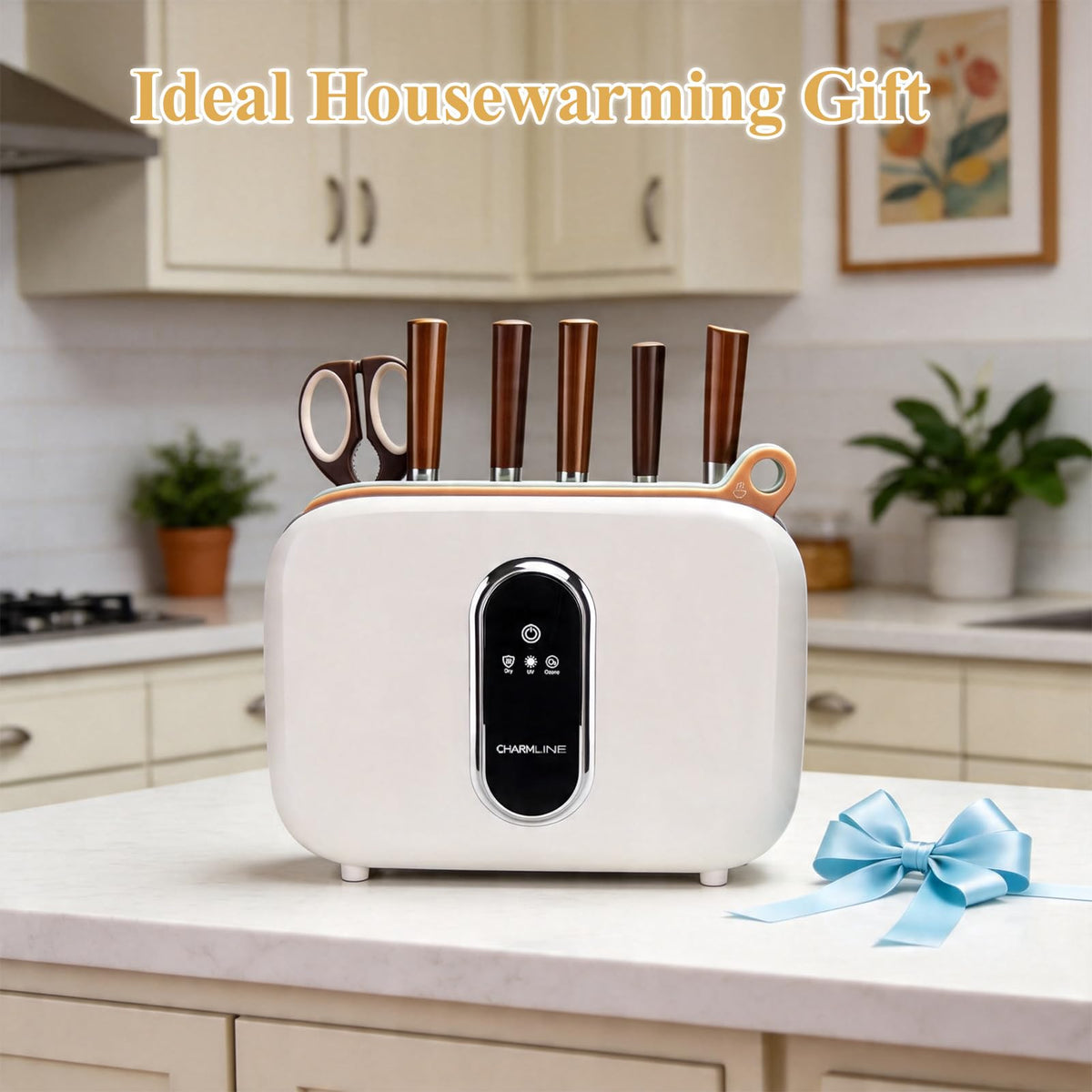 Charmline Smart Cutting Board and Knife Set with Holder, Self-Cleaning & Drying, Space-Saving Kitchen Organizer, Practical Gift for Mom, Housewarming, Birthday & Christmas