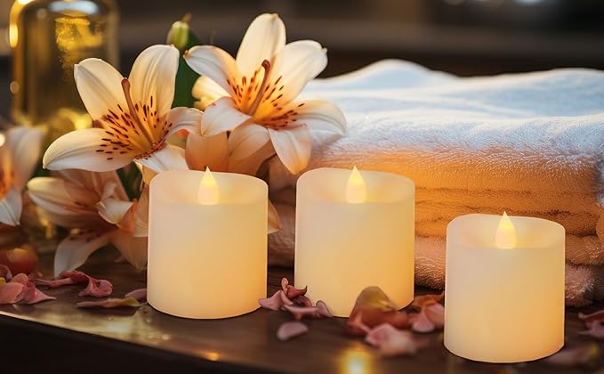 3x3 Flickering Flameless Candles Set of 3,3 inch Real Wax LED 600 Hours Battery Candles with Timer Remote,Control for Wedding Party Indoor,White