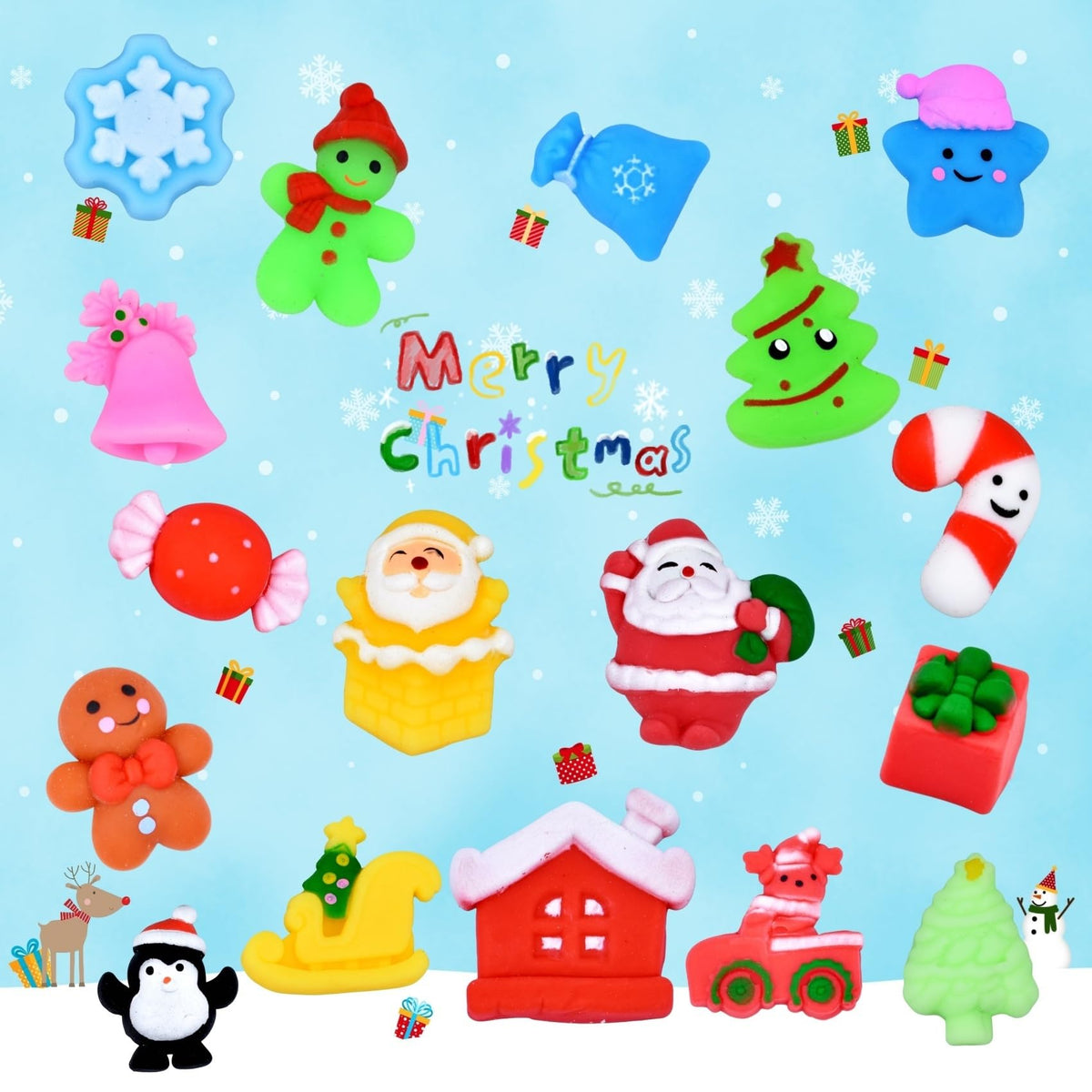 Cenmeytoy 24pcs Christmas Mochi Squishy Toys Christmas Stocking Stuffers, Squishies Stress Relief Toys for Kids Girls Boys Bulk Christmas Classroom Gifts Party Favors