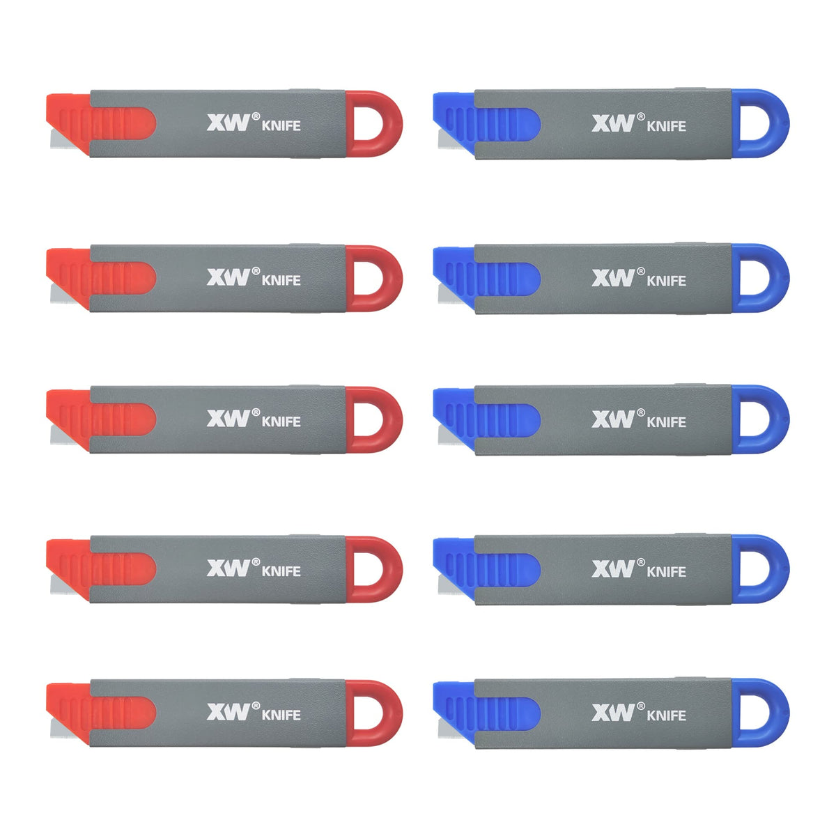 XW Handy Safety Box Cutters, Auto-retractable Razor Blade Carton Cutter for Opening Packages, 10-Pack
