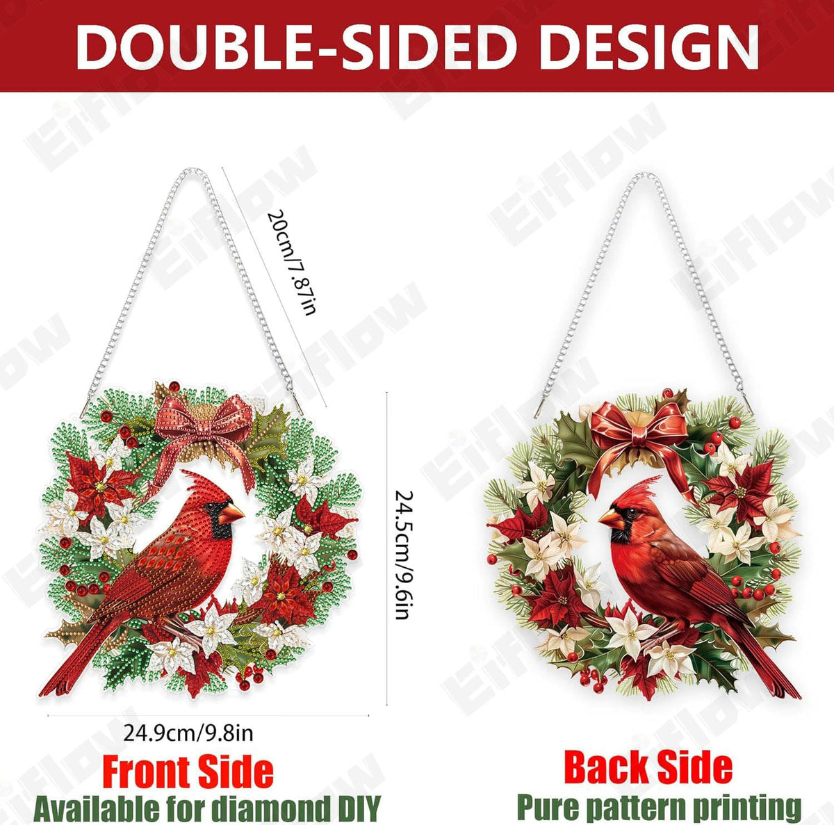 Eiflow Christmas Diamond Art Hanging Kit for Adult, DIY Acrylic Diamonds Painting Ornament Double Sided Pendant Board Kit(Cardinal Bird)