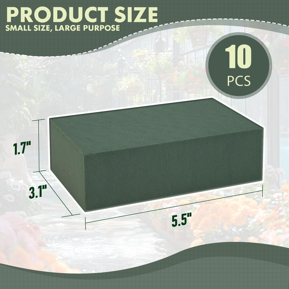 GNRZZT 10 PCS Floral Foam Blocks, 5.5"L x 3.1"W x 1.7"H Green Dry & Wet Flower Foam for Fresh and Artificial Flowers, Plant Foam for Wedding, Birthdays, Pary, Home Decorations