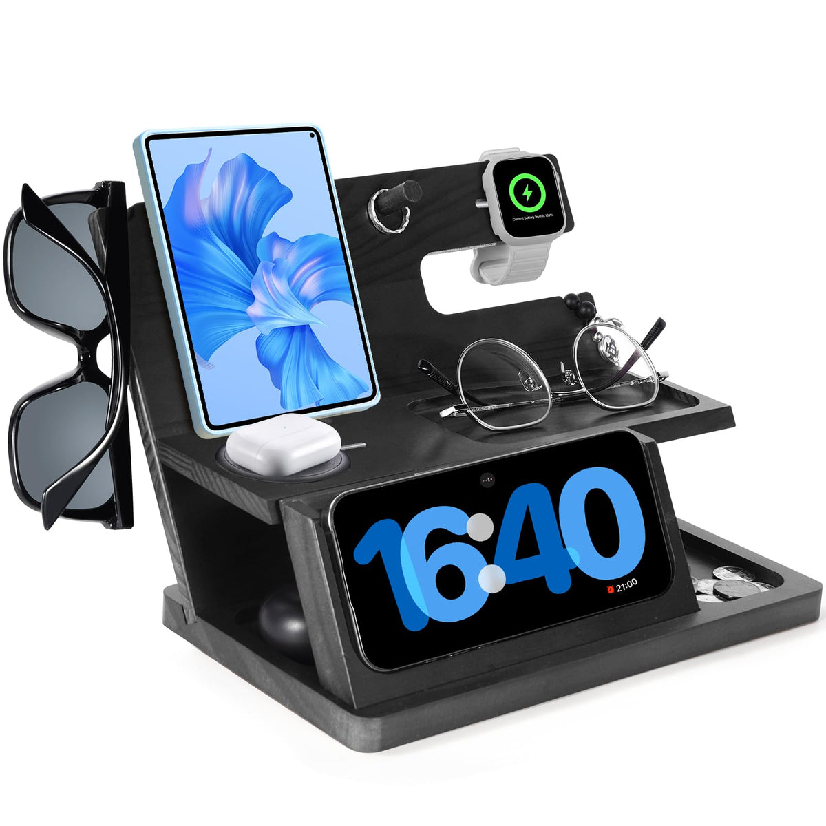 Gifts for Men 3-in-1 Charging Stand Compatible with iPhone 16 Charger Station, Nightstand Organizer Wood, Fathers Day Perfect for Dad Husband Boyfriend Son, for iPhone 16/15/14/13/12 and Pro, Watch