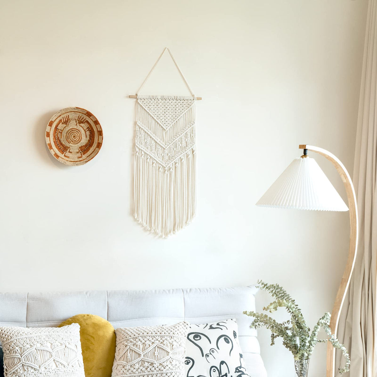Mkono Macrame Wall Hanging Art Woven Boho Home Décor, Geometric Beautiful Yarn Tapestry Wall Decor for Bedroom, Nursery, Apartment, Dorm Decoration, Christmas Gift for Teen Girl Mom, 17" W x 33" L