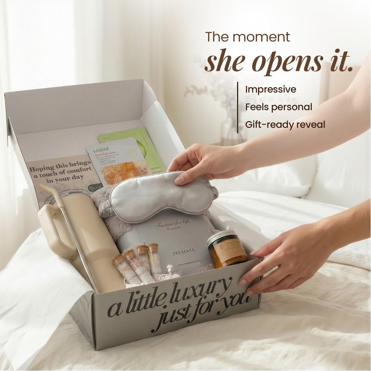 Opulent Luxury Self Care Gifts for Women - Hug in a Box Comfort Care Package - Spa Gift Set with 40 oz Tumbler & Cozy Blanket - Ideal for Get Well, Thinking of You, Birthday, Sympathy & Corporate
