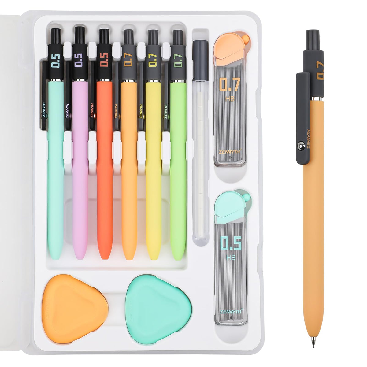 Ddaowanx Mechanical Pencil Set, 6PCS Art Mechanical Pencils 0.5 & 0.7mm with 4 Boxes HB Leads, 2PCS Erasers and 10PCS Eraser Refills, Gifts for Teen Girls, School Supplies (6PCS 0.5 + 0.7 mm)