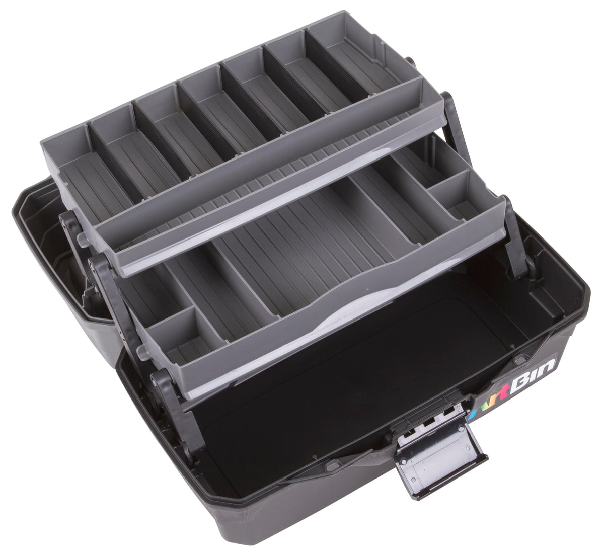 ArtBin 6892AG 2-Tray Art Supply Box, Portable Art & Craft Organizer with Lift-Up Trays, [1] Plastic Storage Case, Gray/Black