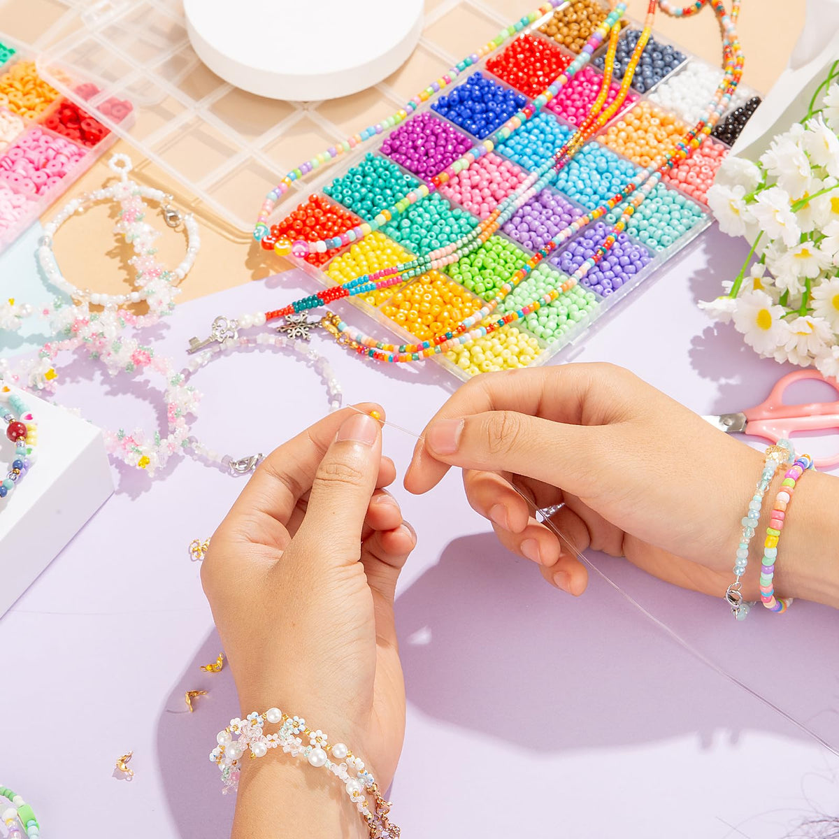 Goldwise Friendship Bracelet Kit, 16000 pcs with Seed Beads (2/3/4mm), Clay Beads, 7 Styles Letter Beads (A-Z), Variety of Charms, DIY Jewelry Making Crafts
