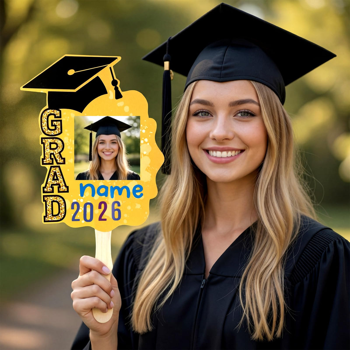 Lemosae 12 Pcs Graduation DIY Paper Fans Handheld Set Grad Face Fans with Number Alphabet Stickers Class of 2026 Grad Photo Props for Graduates Gifts Graduation Party Souvenirs Supplies