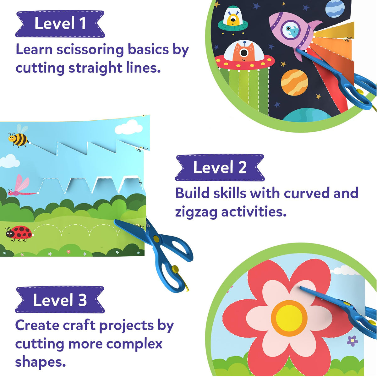 Skillmatics Scissor Skills Activity Book - Snip Snip, 25 Fun Cutting & Creative Activities for Preschoolers, 2 Child-Safe Scissors, Fine Motor Skills, Felt Craft Kit, Gifts for Kids Ages 3, 4, 5, 6, 7