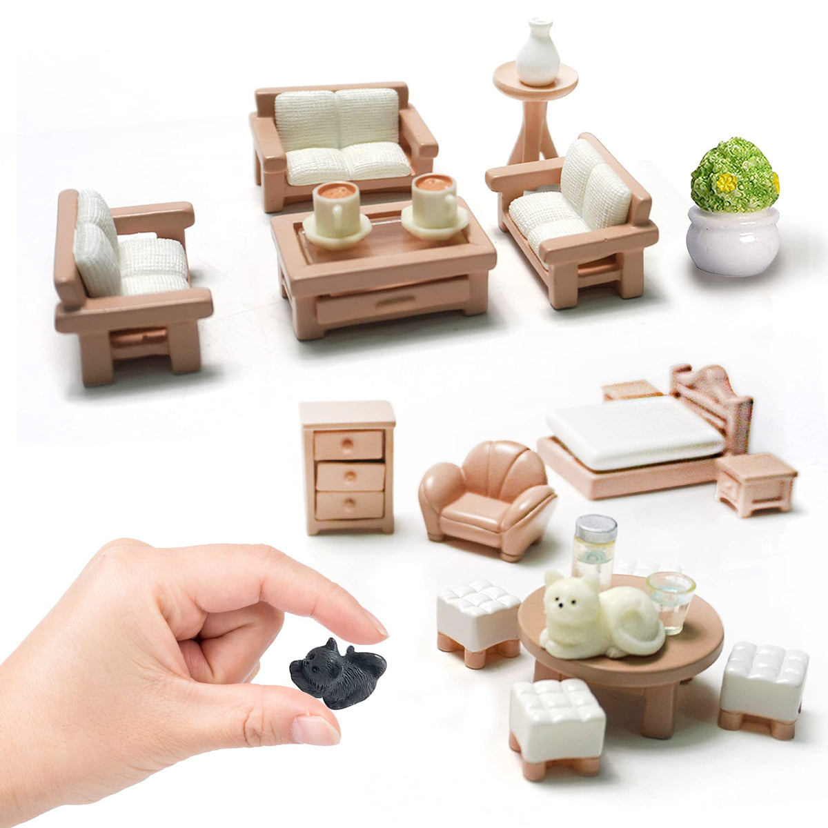 23 Pieces Dollhouse Mini Furniture Decoration Set DIY Accessories Including Dining Room Sitting Living Bedroom Toys for Baby Children Girls