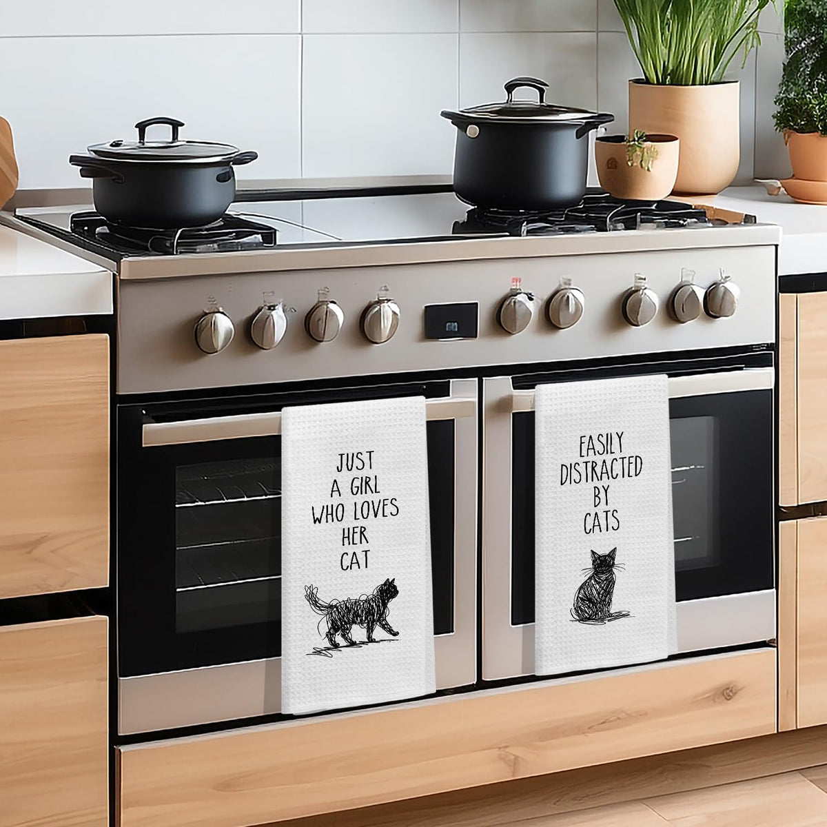 Kemingni Funny Black Cat Kitchen Towels Set of 2, Cat Mom Lady Gifts for Women, Pet Lover Gifts, Easily Distracted by Cats Decorative Hand Dish Tea Towels for Bathroom Kitchen, 16x24 Inch