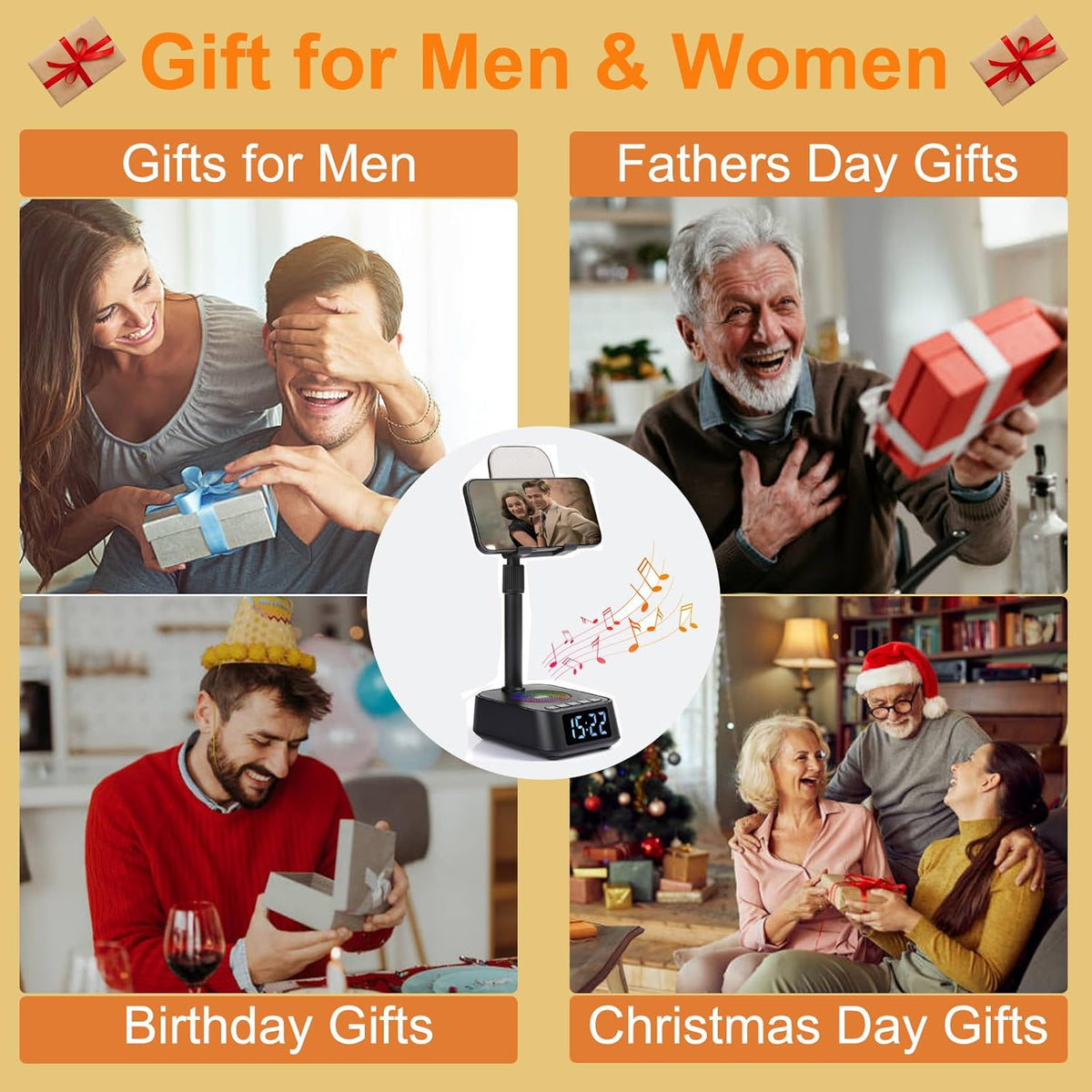 ASEAT Gifts for Men Women, Adjustable Phone Stand Bluetooth Speaker, Birthday Gifts Him Husband, Phone Holder