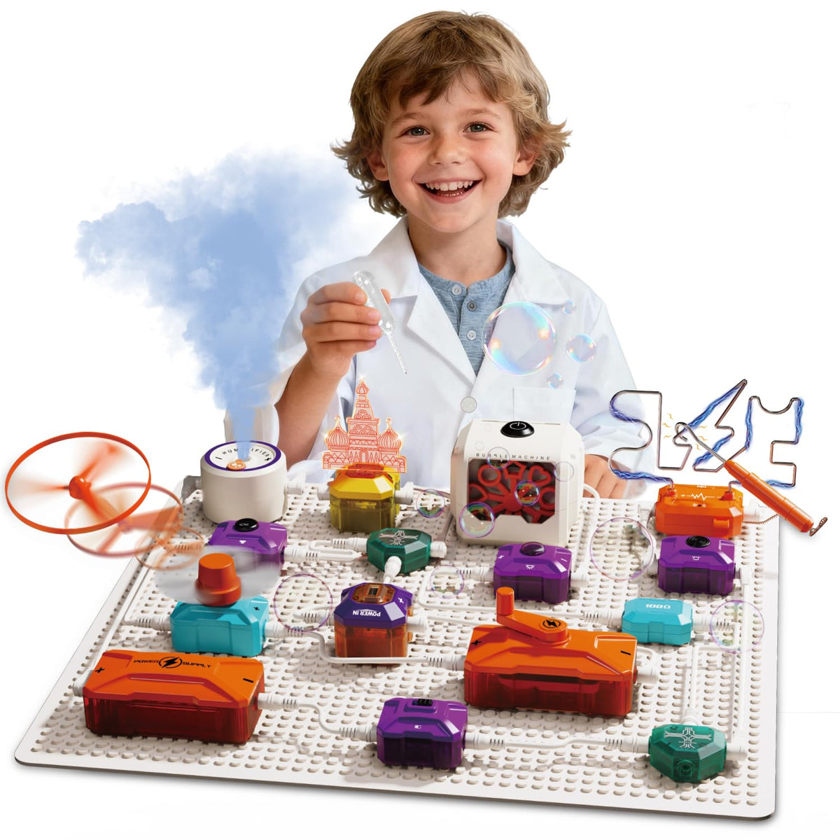 Science Kits for Kids - STEM Kits for Kids, Electronics Exploration Kit, Over 420 Projects, 50 Circuit Parts with Bubble Maker，Fan & Flying Helicopter, STEM Educational Toy Gifts for Boys& Girls