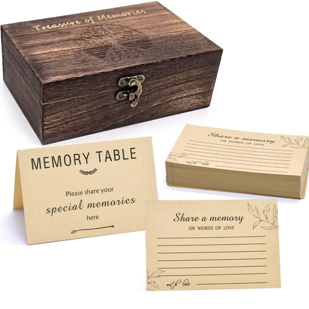 Oxmidud Wooden Share Love & Memories Box with 50 Pcs Share A Memory Cards for Celebration of Life Decorations - Elegant Keepsake for Funerals, Weddings, Birthdays & Graduations - Heirloom Storage Box
