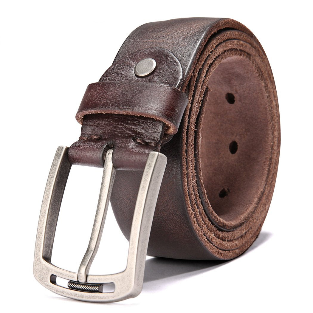KEECOW Men's 100% Italian Cow Leather Belt Men With Anti-Scratch Buckle,Packed in a Box (1001-brown, 34-38)