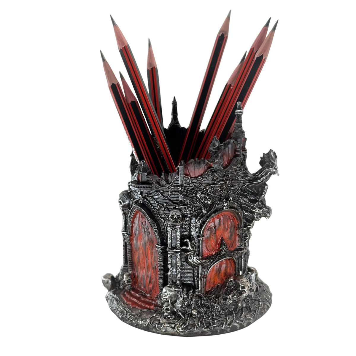 LOOYAR Dante's Inferno Resin Castle Pen Holder and Aquarium Décor - Medieval-Themed Desk Ornament