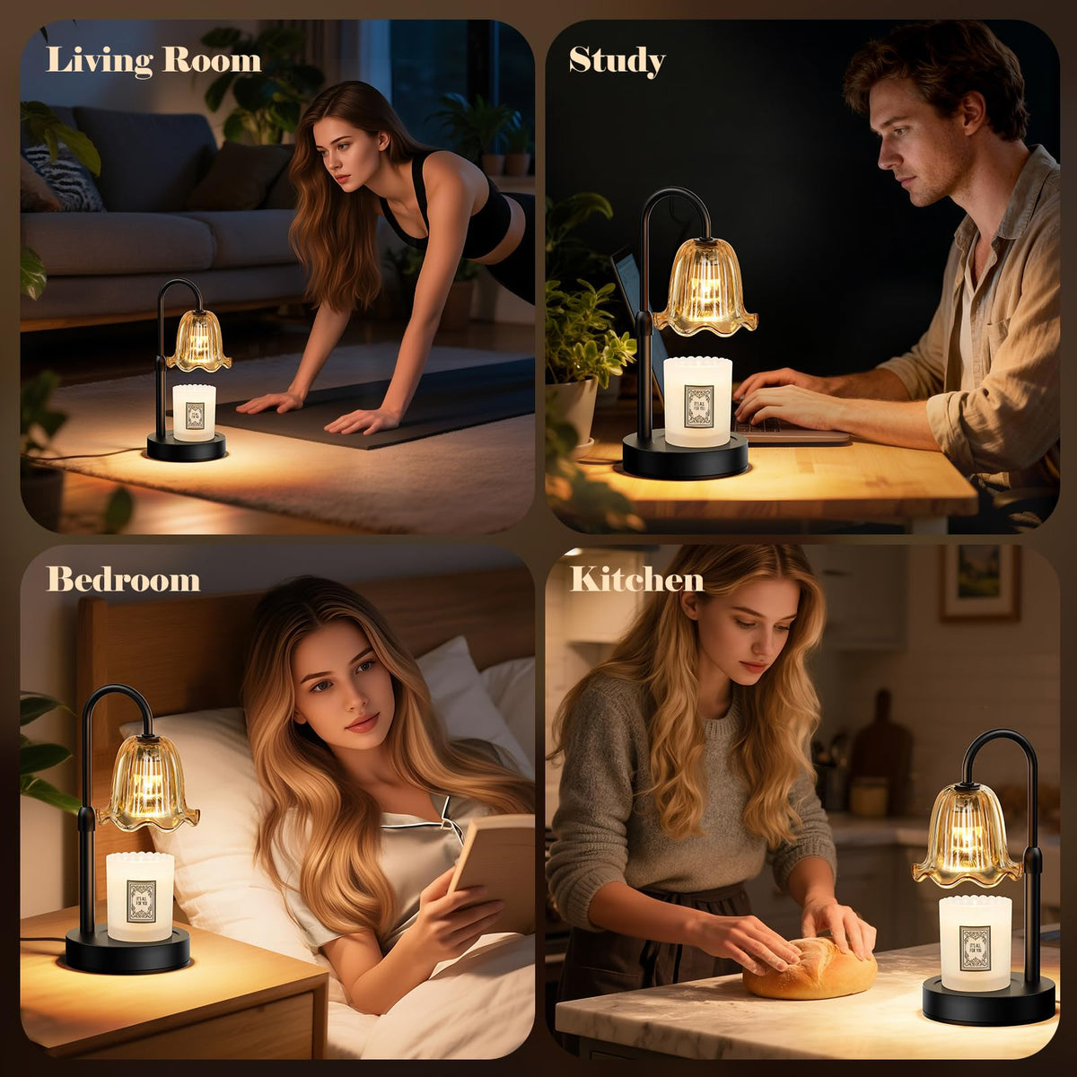 Candle Warmer Lamp with Timer, Birthday for Women Mom, House Warming Gifts Modern Farmhouse Home Decor, Dimmable Wax Melt Warmer for Jar Candles with 2 Bulbs (Amber)