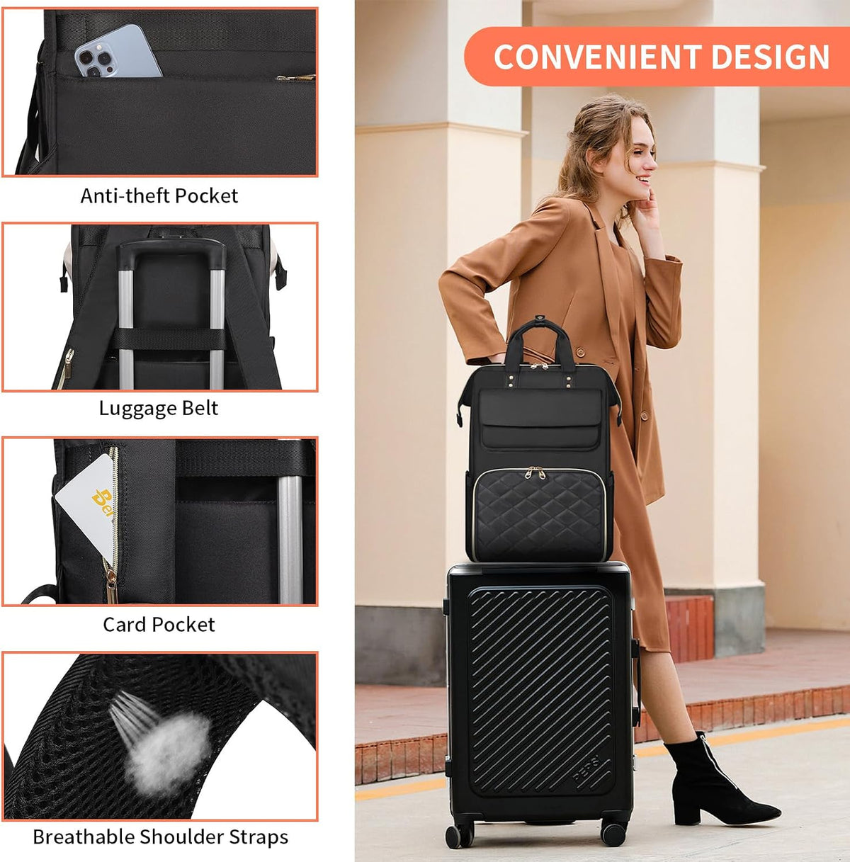 Backpack 15.6 Inch Backpack Backpack BERTASCHE Lunch for Women, Laptop with Insulated Cooler Lunch box, Nurse