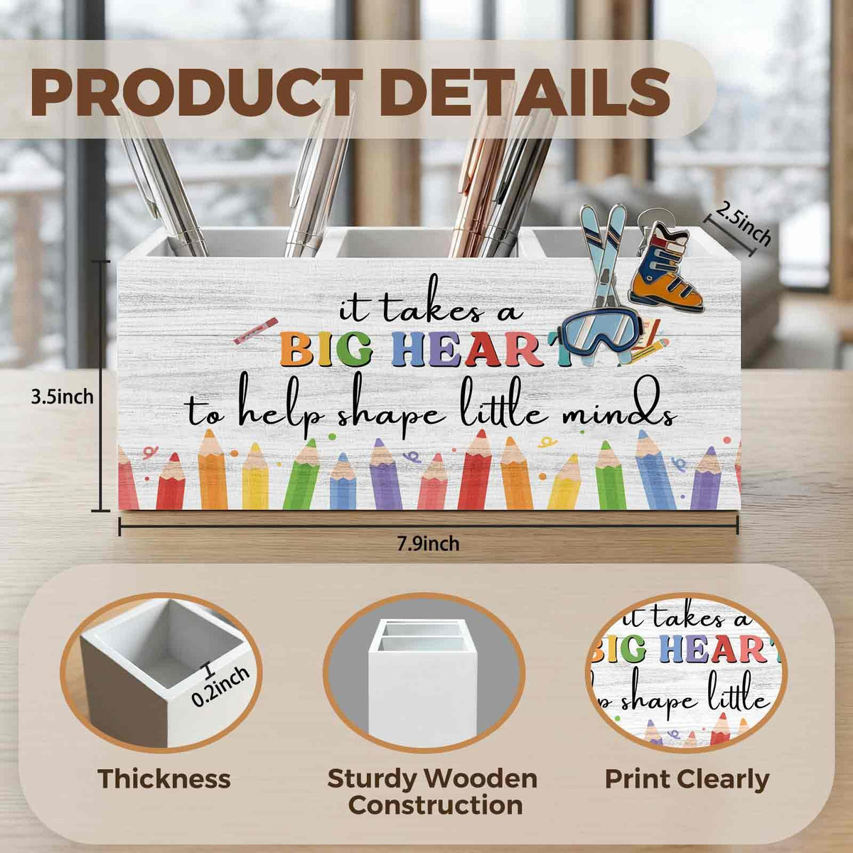 XINCEYWJ Teacher Appreciation Gifts Pencil Pen Holder for Desk Organizer, Thank You Gifts for Teachers Women Men Wooden Box Decorations for Home Office Classroom Desk Tabletop Decor