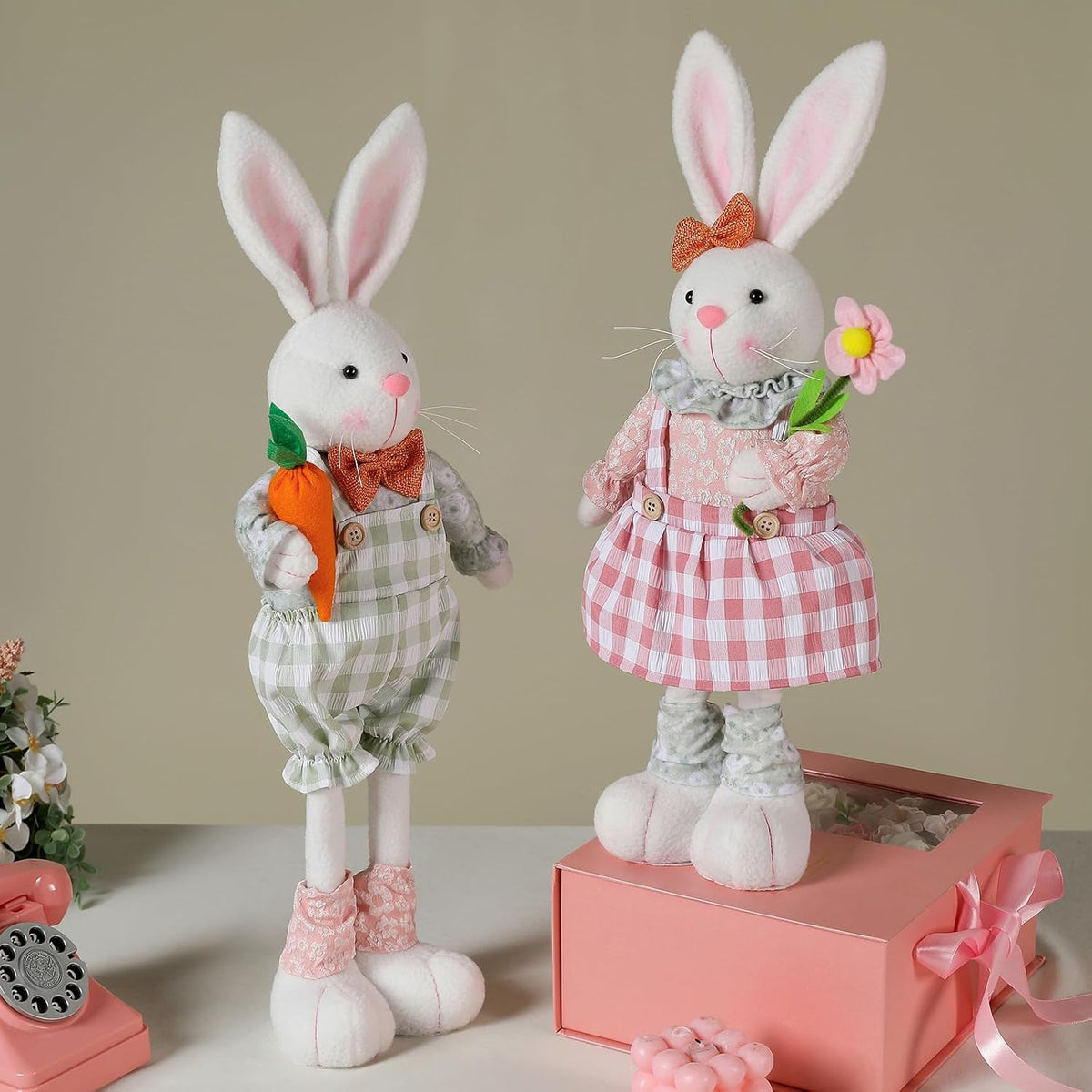 Stretch Legs Easter Bunny Plush Decoration - Adorable Figurine for Spring Home Decor | Green